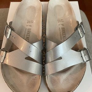 Birkenstocks Silver Metallic Size 10